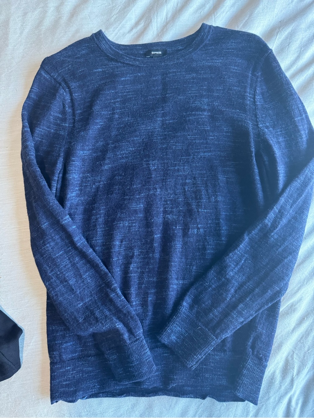 NWOT Express Men's Dark Navy Heather Crewneck Sweater merino wool